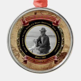 マイルストーン誕生日金ゴールド写真ヴィンテージマップ80th メタルオーナメント