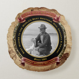 マイルストーン誕生日金ゴールド写真ヴィンテージマップ90th ラウンドクッション