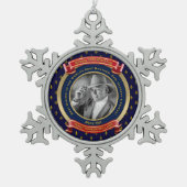 マイルストーン誕生日金ゴールド写真70thセブンティブルー スノーフレークピューターオーナメント (正面)