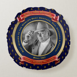 マイルストーン誕生日金ゴールド写真80th 80ブルーレッド ラウンドクッション