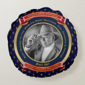 マイルストーン誕生日金ゴールド写真80th 80ブルーレッド ラウンドクッション (裏面)