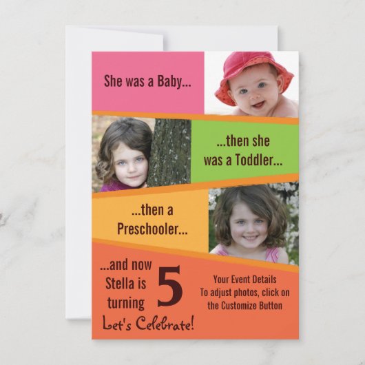 マイルストーン誕生日-女の子 招待状 (正面)