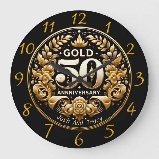 マイルストーン金ゴールド50周年記念 ラージ壁時計 (正面)