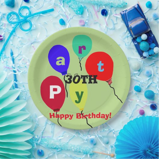 マイルストーン30th誕生日パーティーバルーン ペーパープレート (パーティー)