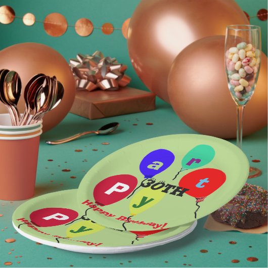 マイルストーン30th誕生日パーティーバルーン ペーパープレート (複数)