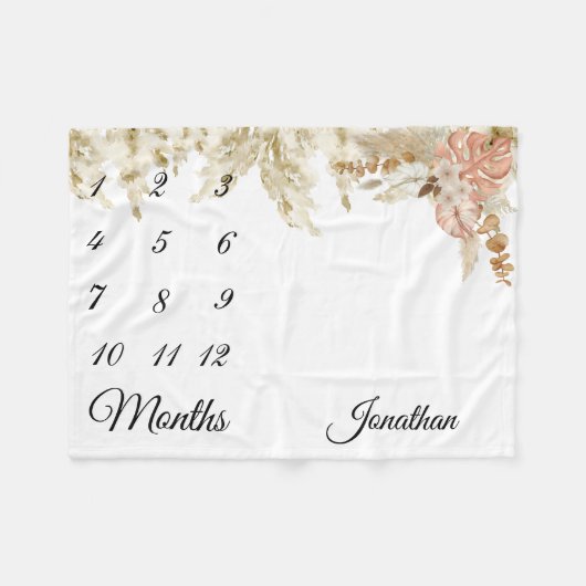 マイルストーン トロピカル ボーホー パンパス グラス アースカラー フリースブランケット (正面(横))