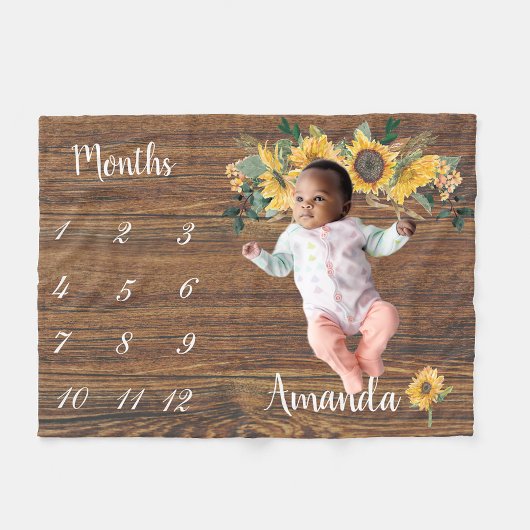 マイルストーン ラスティック カントリー ウッド ヒマワリ 記念品 フリースブランケット