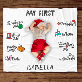 マイルストーン 初めてのホリデー 現代的なかわいいベイビー フリースブランケット