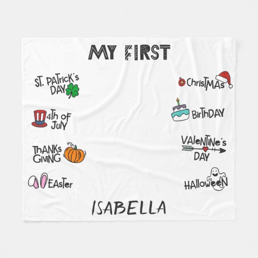 マイルストーン 初めてのホリデー 現代的なかわいいベイビー フリースブランケット (正面(横))