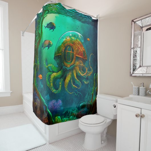 マイルズアンダーザシーアートイラストレーションスチームパンクショウ シャワーカーテン (インサイチュ)