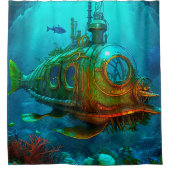 マイルズアンダーザシーアートイラストレーションスチームパンク シャワーカーテン (正面)