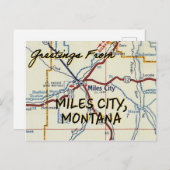 マイルズシティモンタナヴィンテージマップ ポストカード (正面/裏面)
