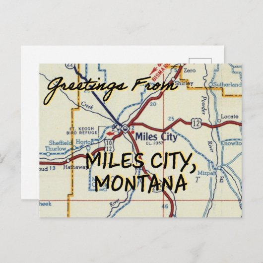 マイルズシティモンタナヴィンテージマップ ポストカード (正面/裏面)