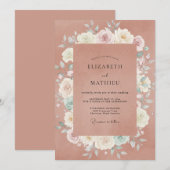 マイルドマーブルのクリーム色のバラの結婚式 招待状 (正面/裏面)