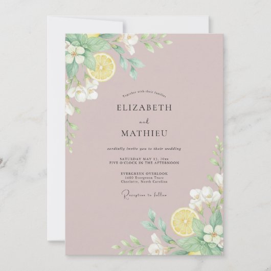 マイルドマーブルのレモンとユーカリの結婚式 招待状 (正面)