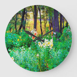 マイルビオガーデンの明るい日の出とユリ ラージ壁時計