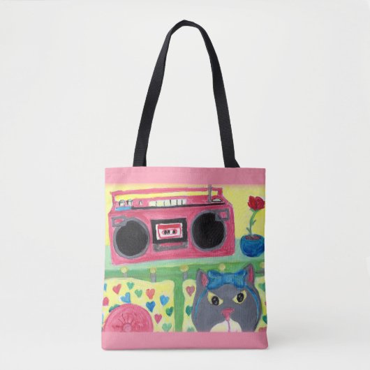 マイルームレトロキャット絵を描のレトロフォークアート トートバッグ (正面)