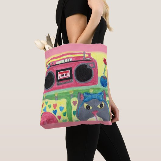 マイルームレトロキャット絵を描のレトロフォークアート トートバッグ (クローズアップ)