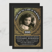 マイル標石の誕生日の招待状の写真の金ゴールドホイル 招待状 (正面/裏面)