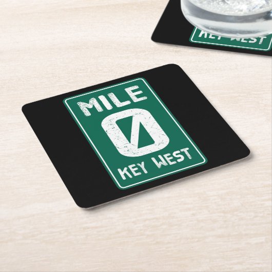 マイル0鍵ウェストフロリダヴィンテージロードサイン スクエアペーパーコースター (アングル)