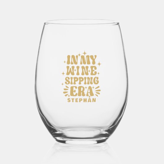 マイワインシッッピングエラ金ゴールドレトロタイポグラフィ ステムなしワイングラス (正面)