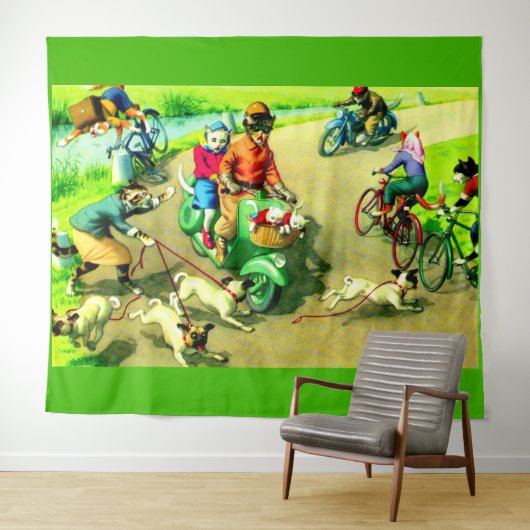 マインツァーのバイクや自転車に乗る猫たち タペストリー (インサイチュ(横))