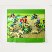 マインツァーのバイクや自転車に乗る猫たち タペストリー (正面(横))