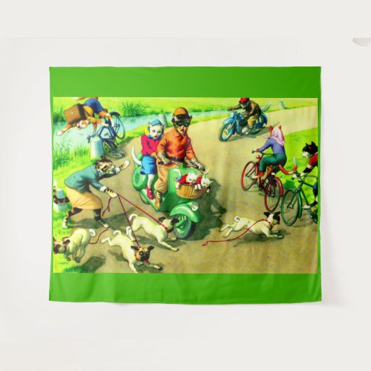 マインツァーのバイクや自転車に乗る猫たち タペストリー (正面(横))