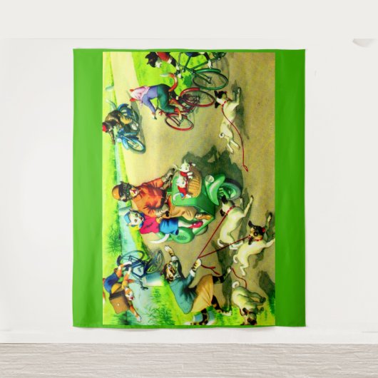 マインツァーのバイクや自転車に乗る猫たち タペストリー (正面)