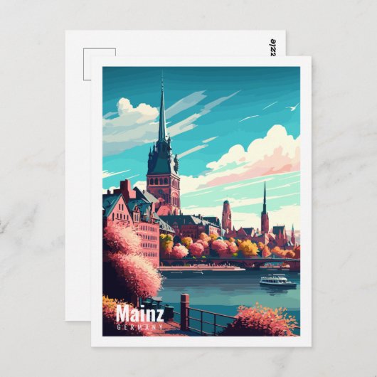マインツドイツヴィンテージトラベルプレイスイラストレーション ポストカード (正面/裏面)