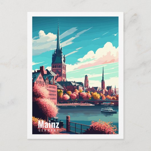 マインツドイツヴィンテージトラベルプレイスイラストレーション ポストカード (正面)