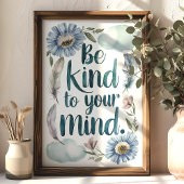 マインドに優しく 花と羽のアート ポスター