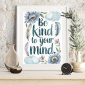 マインドに優しく 花と羽のアート ポスター