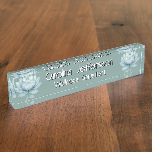 マインドフルネスウェルネスコンサルタントZen Lotusティール（緑がかった色） デスクネームプレート (側面)
