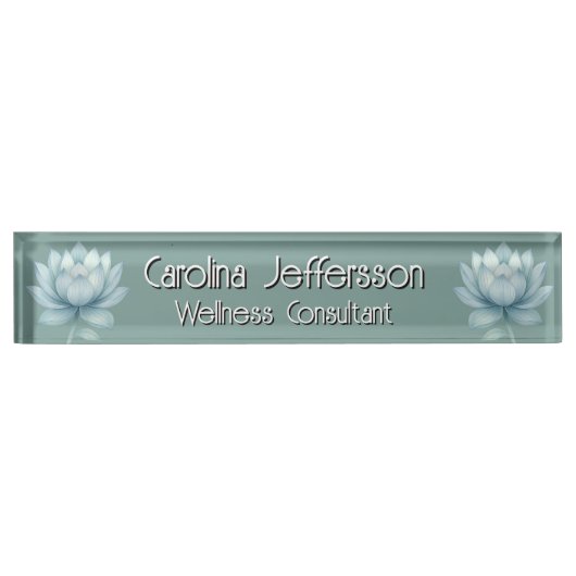 マインドフルネスウェルネスコンサルタントZen Lotusティール(緑がかった色) デスクネームプレート (正面)