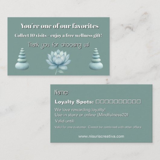 マインドフルネスウェルネスコンサルタントZen Lotusティール(緑がかった色) ロイヤリティカード (正面/裏面)