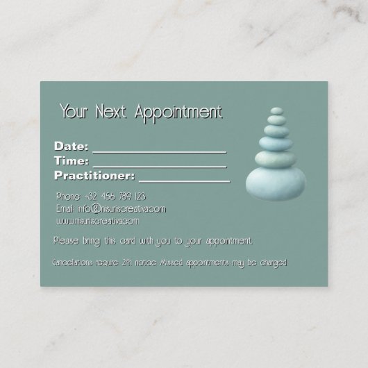マインドフルネスウェルネスコンサルタントZen Lotusティール（緑がかった色） 予約カード (裏面)