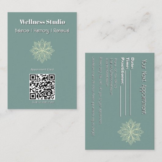マインドフルネスウェルネスコンサルタントZen Lotusティール(緑がかった色) 予約カード (正面/裏面)