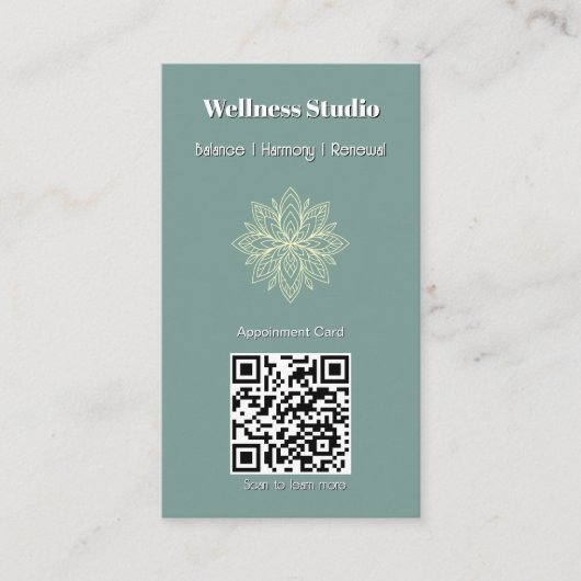 マインドフルネスウェルネスコンサルタントZen Lotusティール（緑がかった色） 予約カード (正面)