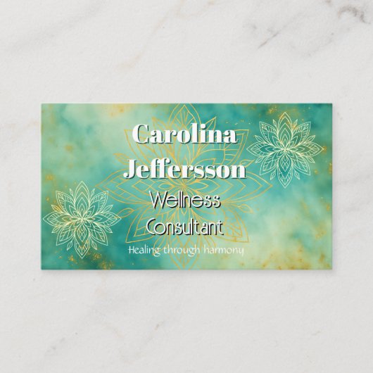 マインドフルネスウェルネスコンサルタントZen Lotusティール（緑がかった色） 名刺 (正面)