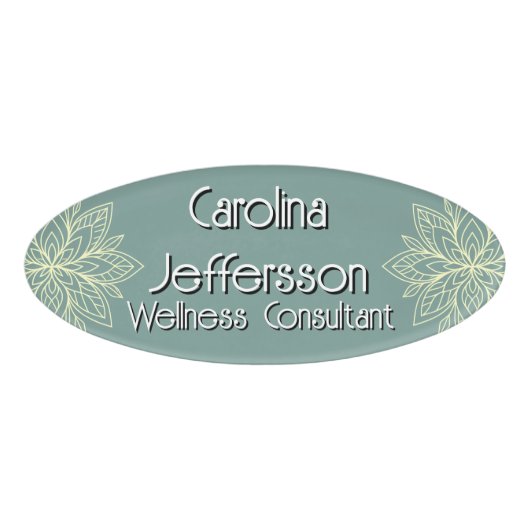 マインドフルネスウェルネスコンサルタントZen Lotusティール（緑がかった色） 名札 (正面)