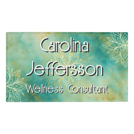マインドフルネスウェルネスコンサルタントZen Lotusティール（緑がかった色） 名札 (正面)