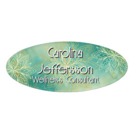 マインドフルネスウェルネスコンサルタントZen Lotusティール(緑がかった色) 名札