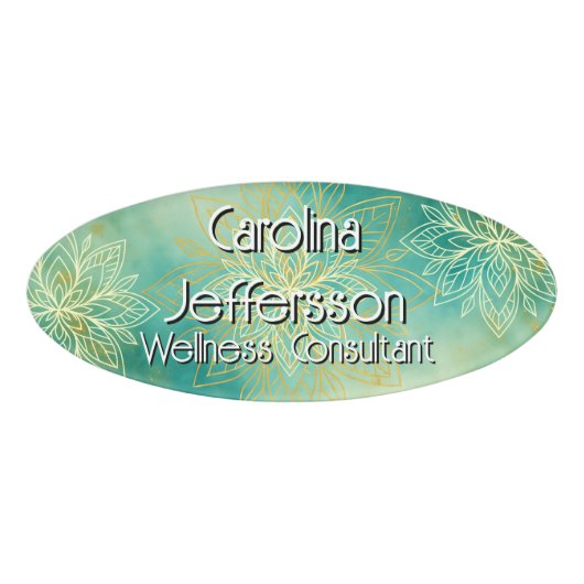 マインドフルネスウェルネスコンサルタントZen Lotusティール(緑がかった色) 名札 (正面)