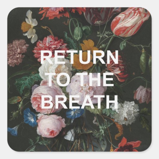 マインドフルビーズヨガ引用文+フローラ絵を描ズ スクエアシール (正面)