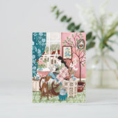 マインドフルピンクの居心地の良いステイ読ホームのイラストレーション ポストカード (スタンド正面)