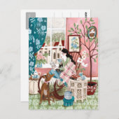 マインドフルピンクの居心地の良いステイ読ホームのイラストレーション ポストカード (正面/裏面)