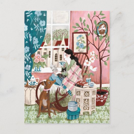 マインドフルピンクの居心地の良いステイ読ホームのイラストレーション ポストカード (正面)