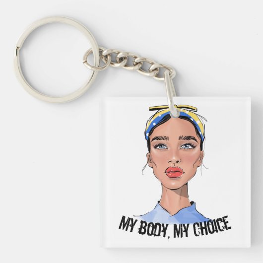 マイ体マイチョイス女性の権利Tシャツ キーホルダー (正面)
