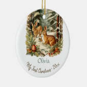 マイ初めてのクリスマスかわいいヴィンテージブニーベビー名 セラミックオーナメント (右)